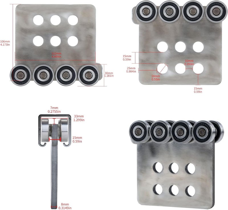 Fuperoo 8 Wheel Trolley Assembly Rollers.Bearing Trolley Assembly.Stainless Steel.The top of The Trolley has Room for Set Screws, Allowing The use of a 1-5/8" high Strut Channel - Image 4